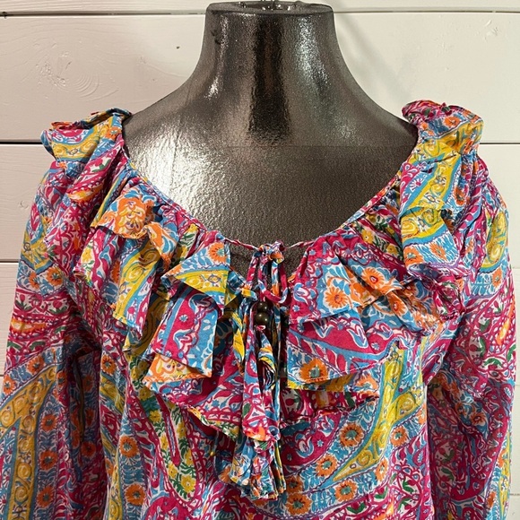 🩷 LAUREN RALPH LAUREN PETITE – Multicolour Paisley Ruffle Blouse – Size PL/G - Picture 9 of 11
